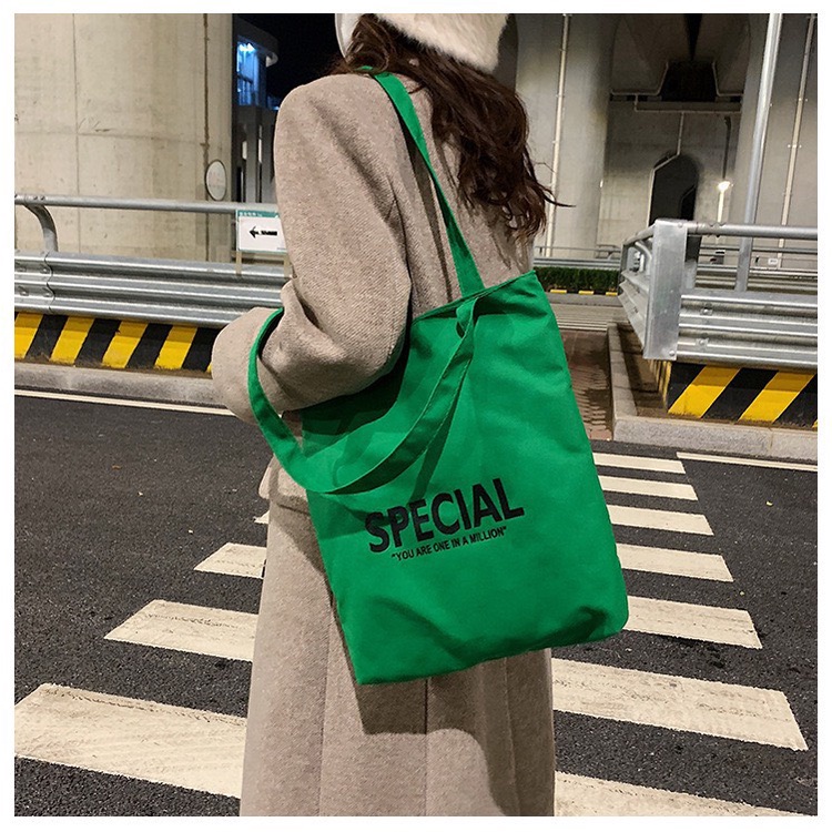 Túi Tote ulzzang Steady và Special xanh lá túi Vải canvas Đẹp đi học có khóa miệng đi chơi phong cách Hàn Quốc