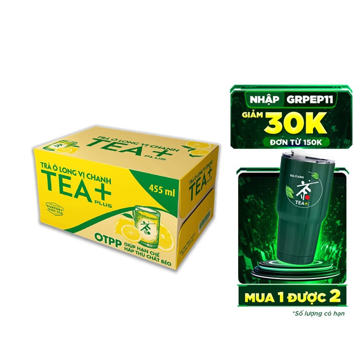 GROP2510 -30k đơn 150k Thùng 24 Chai Trà Ô long Vị Chanh Tea+plus 455ml