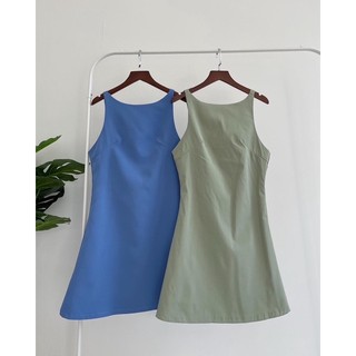 Đầm cổ yếm ngắn màu pastel