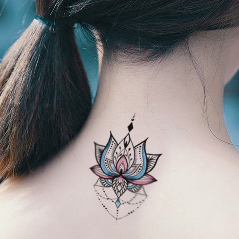 Hình Xăm Dán Tạm Thời Chống Nước Lâu Trôi In Hình Hoa Sen & Chữ Vajra Mandala Cho Nam & Nữ (Mua 1 Tặng 1)