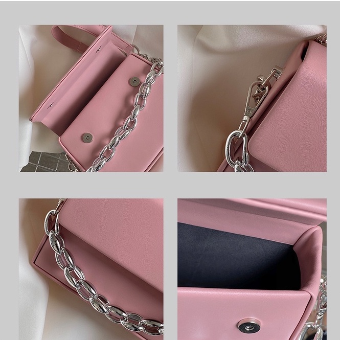 Túi Xách Nữ Đeo Chéo Đeo Vai Bằng Da Phối Dây Xích Sang Trọng