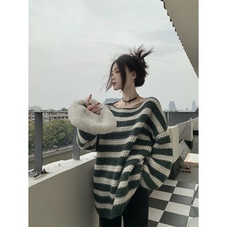 Áo len kẻ ngang lệch vai oversize,Lipeo.store