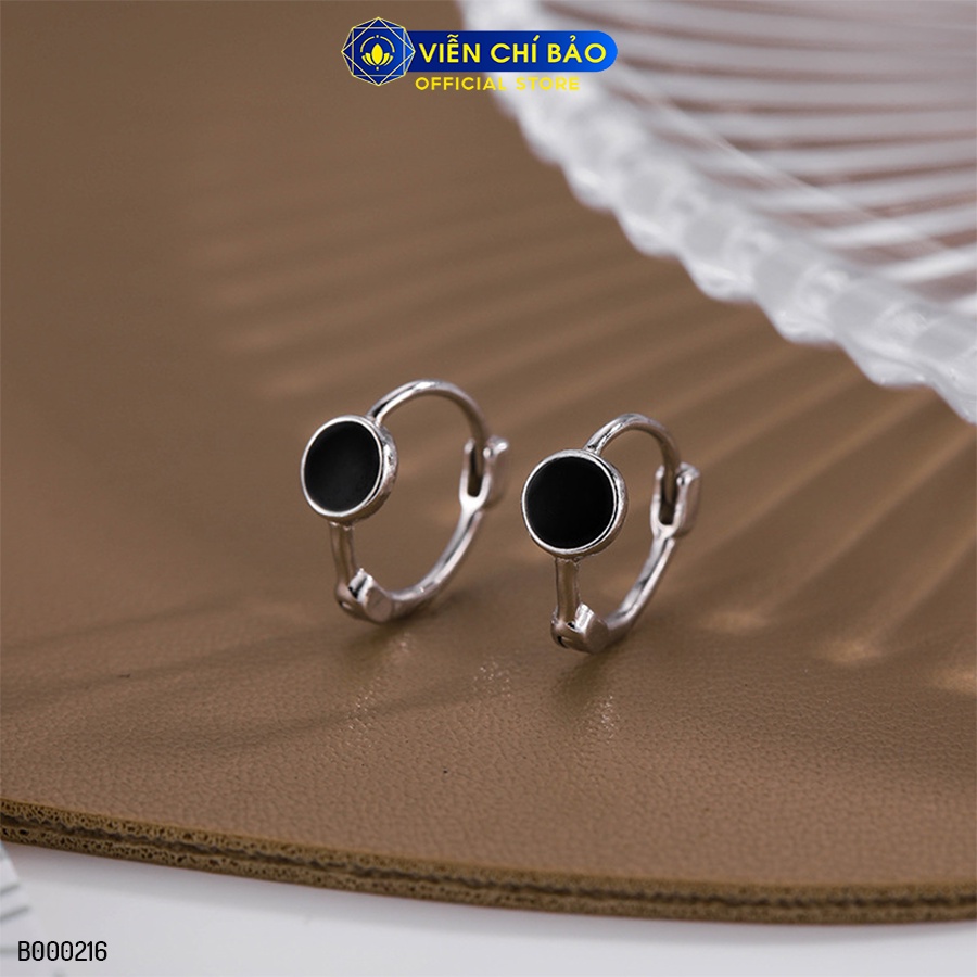 Bông tai bạc nữ tim đen- tròn đen chất liệu bạc 925 thời trang phụ kiện trang sức Viễn Chí Bảo B000216