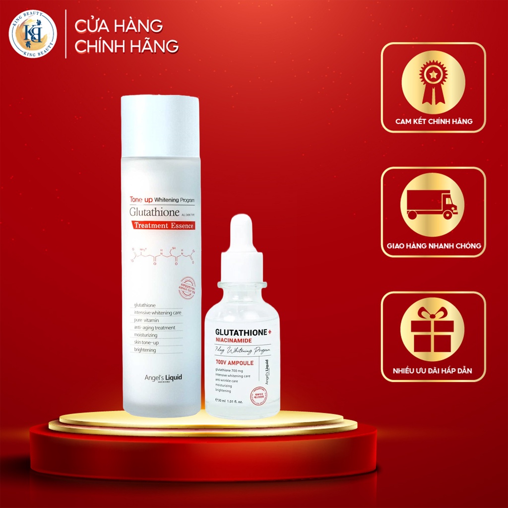 Combo 2 SP Dưỡng Da Trắng Sáng, Mờ Thâm Nám Angel's Liquid Glutathione700 (Toner Cũ 150ml + Serum Plus Niacinamide 30ml)