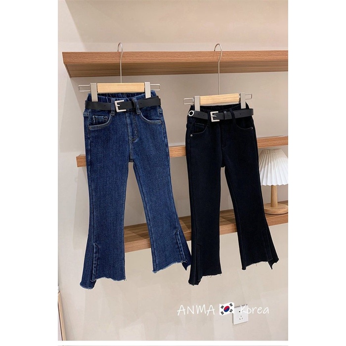 Quần Jeans Ống Loe Màu Đen Phong Cách Hàn Quốc Cho Bé Gái