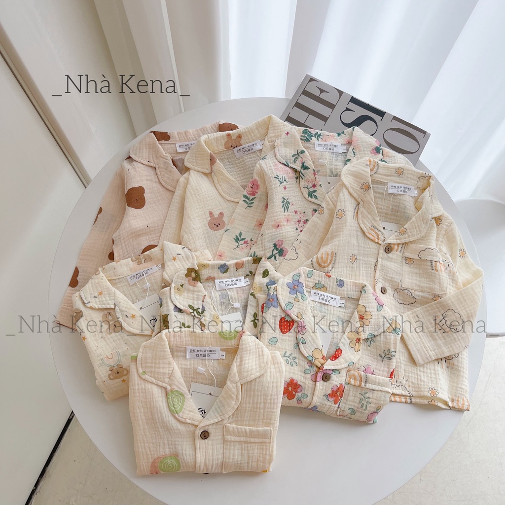 Pijama  dài tay  vải xô muslin cho bé gái