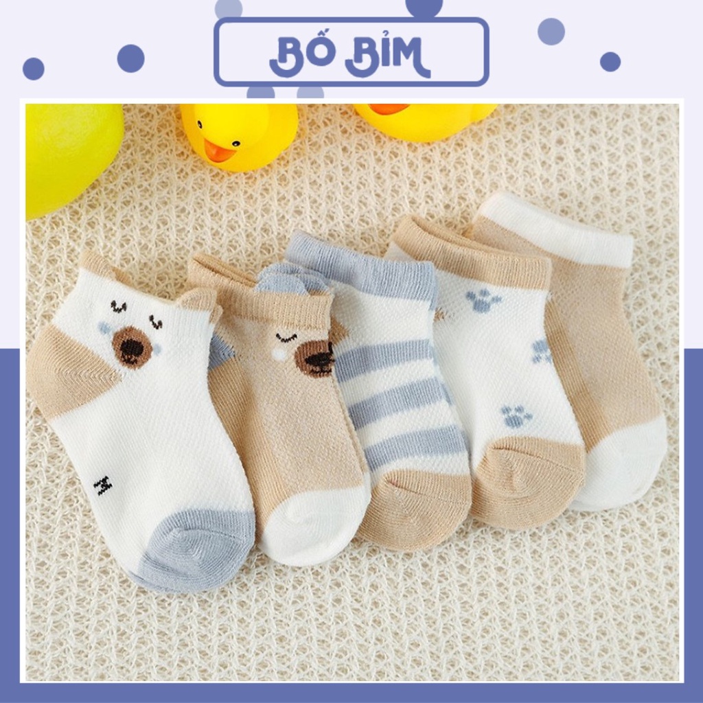 Set 5 Đôi Tất Lưới Điều Hoà Cổ Thấp Cho Bé Từ Sơ Sinh Giúp Thoáng Chân