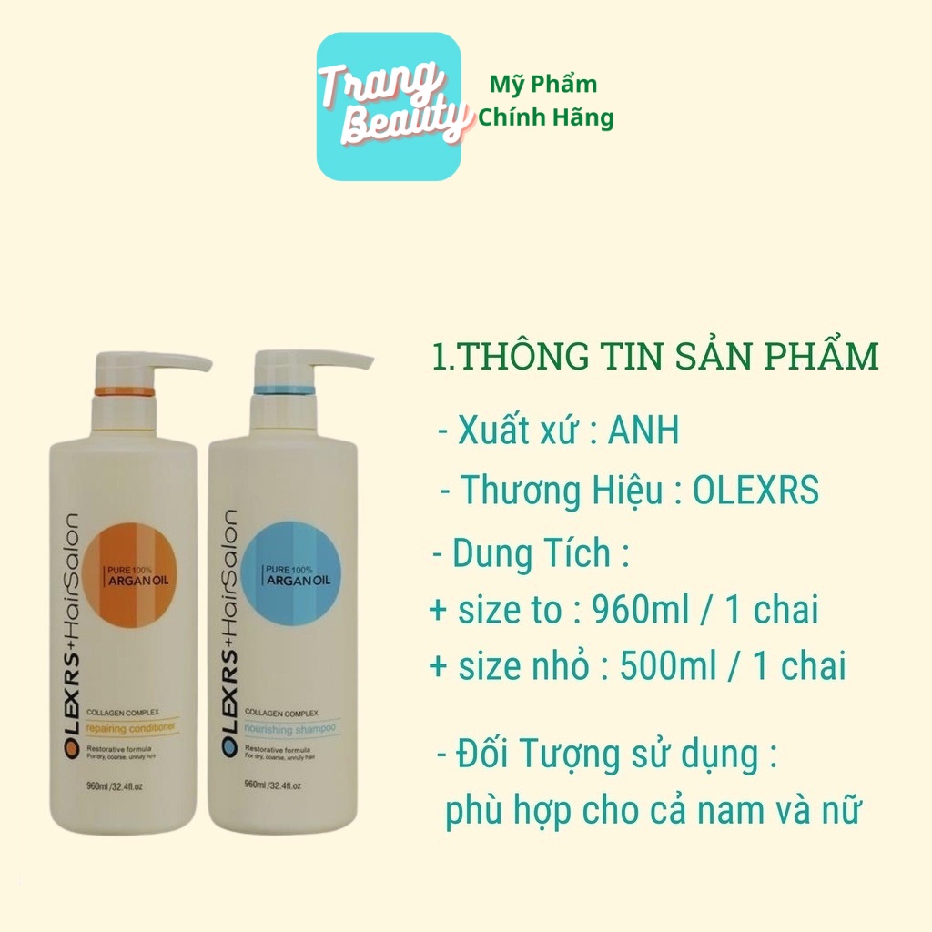 Cặp Dầu Gội Xả Olexrs Hair Salon Argan Hair Oil Phục Hồi Tóc Hư Tổn Ngăn Ngừa Gầu Lưu Hương Lâu Kèm Quà Tặng Mặt Nạ