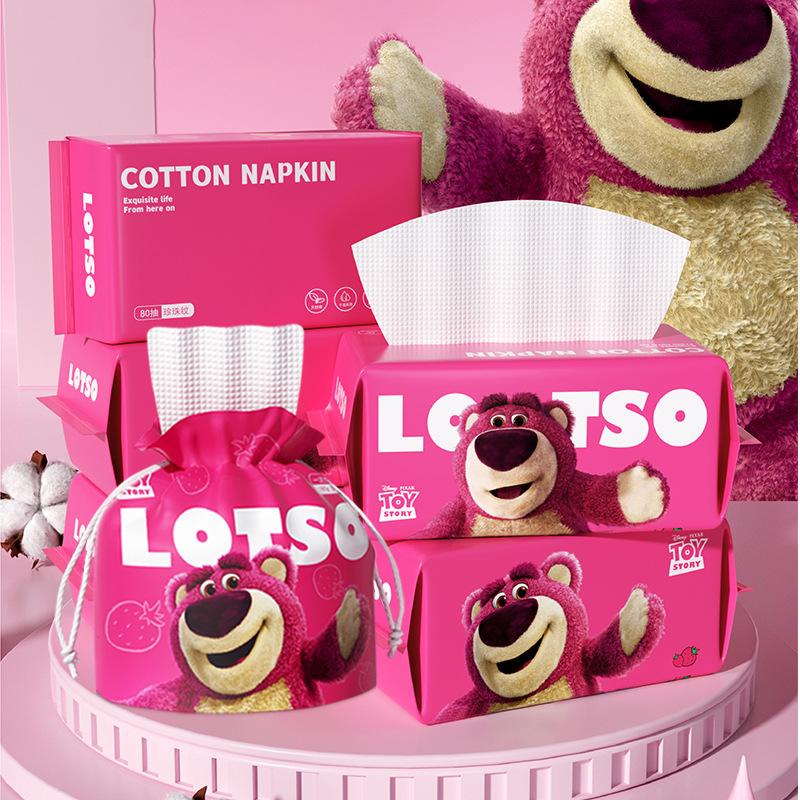 PVN54437 Khăn mặt khô đa năng cotton gấu hồng dùng 1 lần lau khô, lau ướt