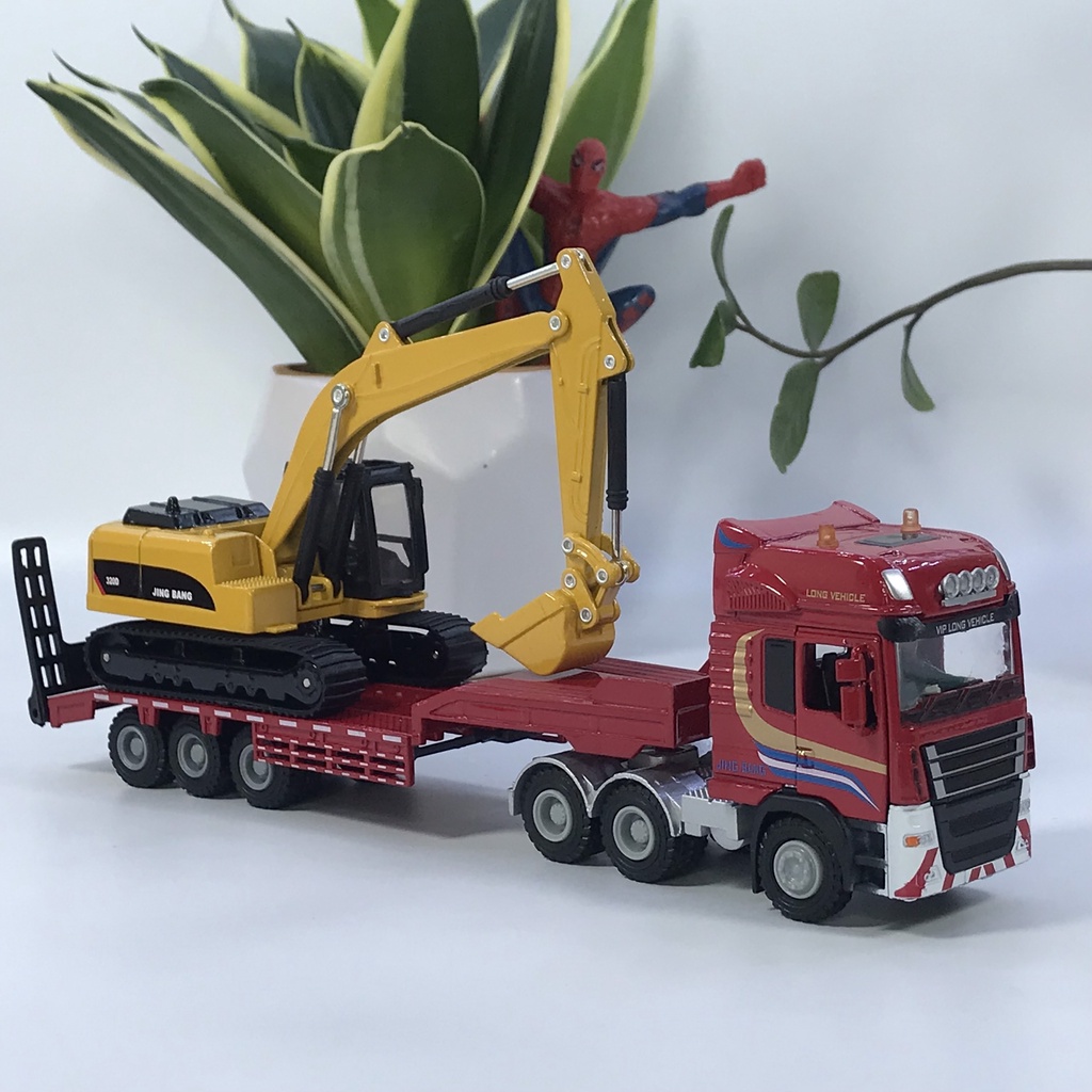 Mô hình xe đầu kéo chở máy xúc đào tỷ lệ 1:50 bằng kim loại