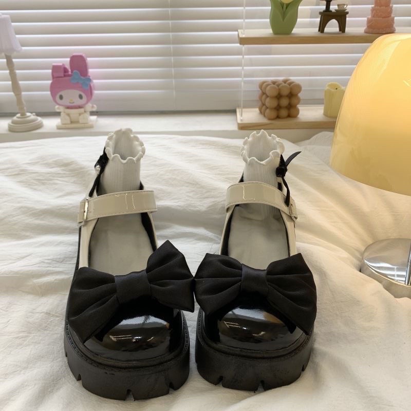 Giày Lolita Khoá Cài Quai Ngang Đính Nơ Đế Cao 5CM