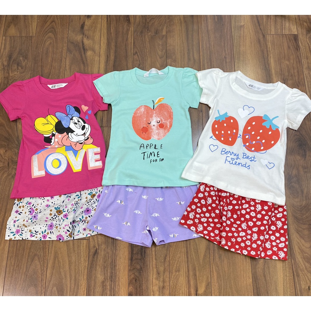 Bộ bé gái ngắn tay H&M cotton xuất dư Form to