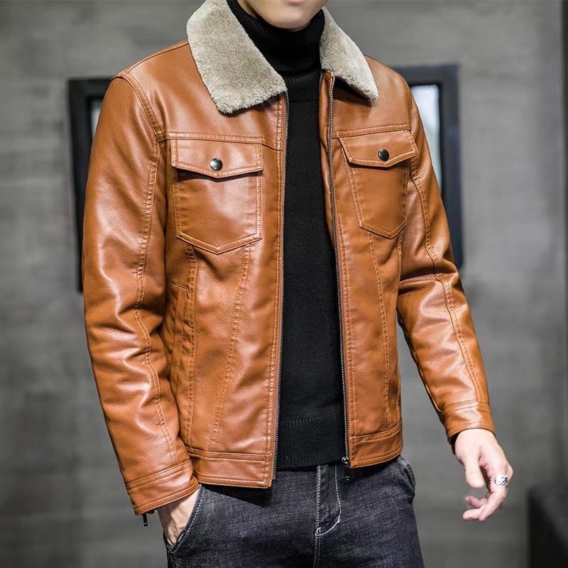 Áo khoác da nam cổ lông, lót lông siêu ấm