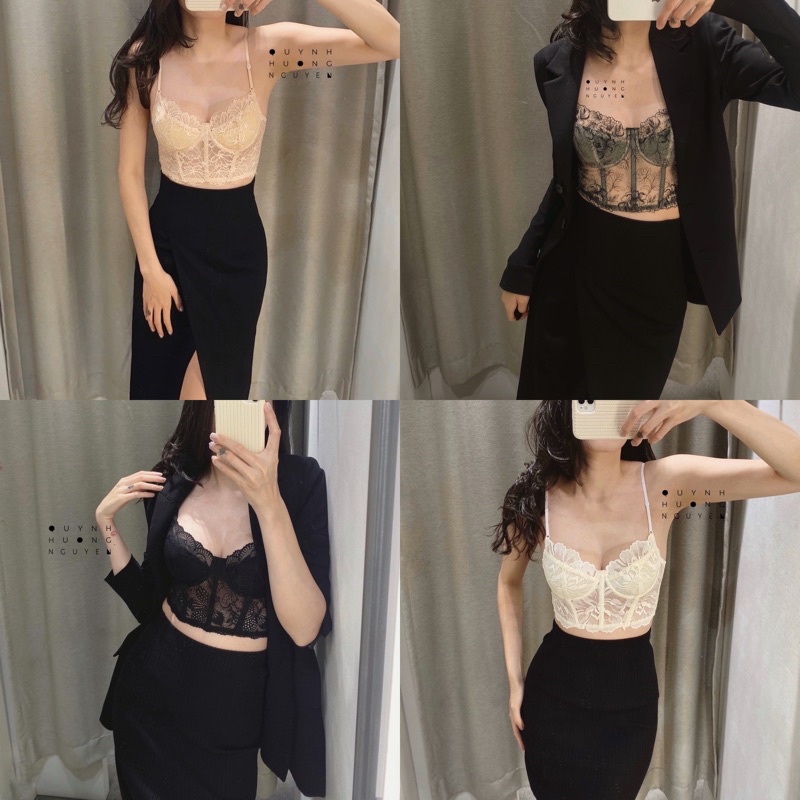 Áo bra dáng corset sexy có gọng ren đen, trắng, nude (tặng kèm mút)