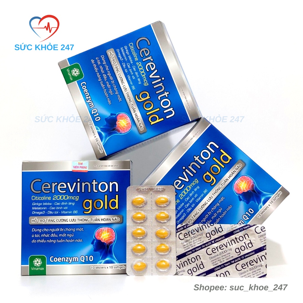 Viên Bổ Não CEREVINTON GOLD Giúp Tăng Cường Lưu Thông Tuần Hoãn Não Hộp 100 Viên - Hoạt Huyết Dưỡng Não CEREVINTON GOLD