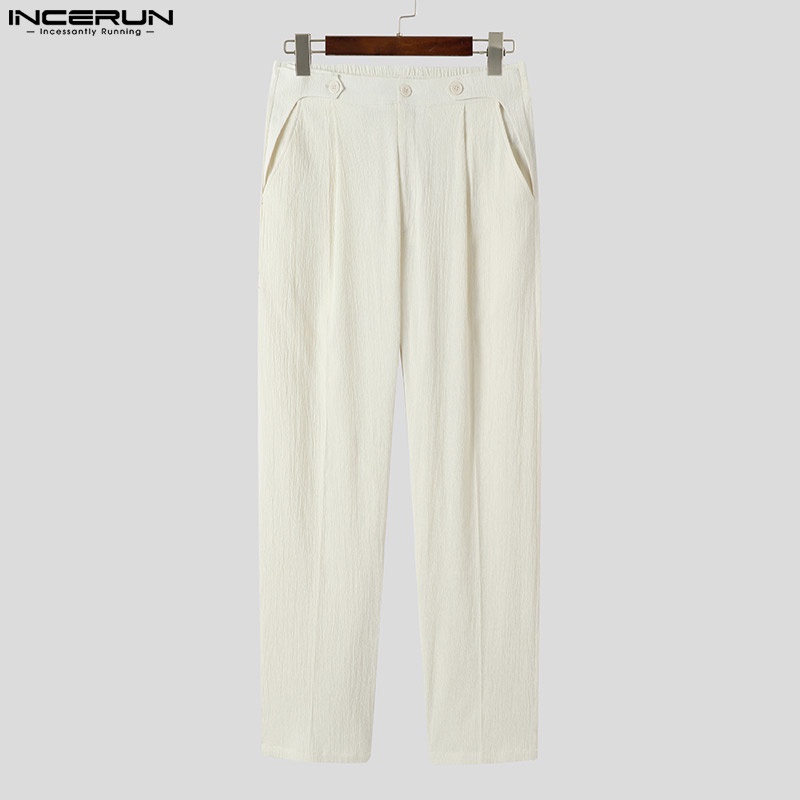 Quần dài INCERUN lưng cao ống rộng màu sắc đơn giản phong cách Hàn Quốc size s-5xl cho nam