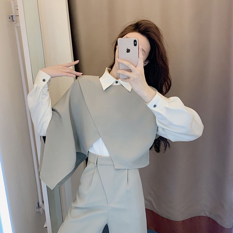 Bộ Đồ Thời Trang Xuân Thu Ba Món Phong Cách Hồng Kông Cổ Điển Thiết Kế Không Đồng Đều Thời Trang 2021 Mới Cho Bạn Gái