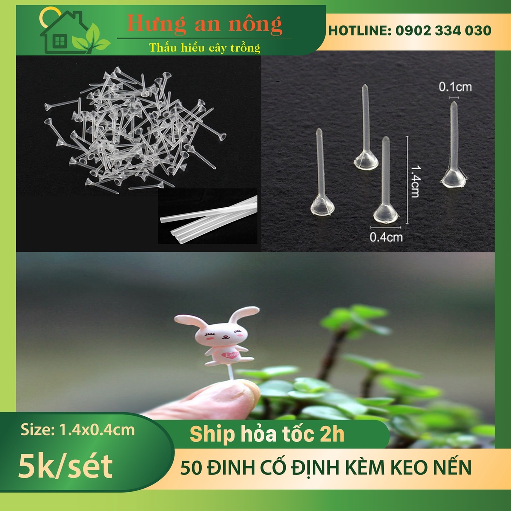 TT73 - Sét 50 đinh nhựa cố định tiểu cảnh kèm keo nến dài 7cm