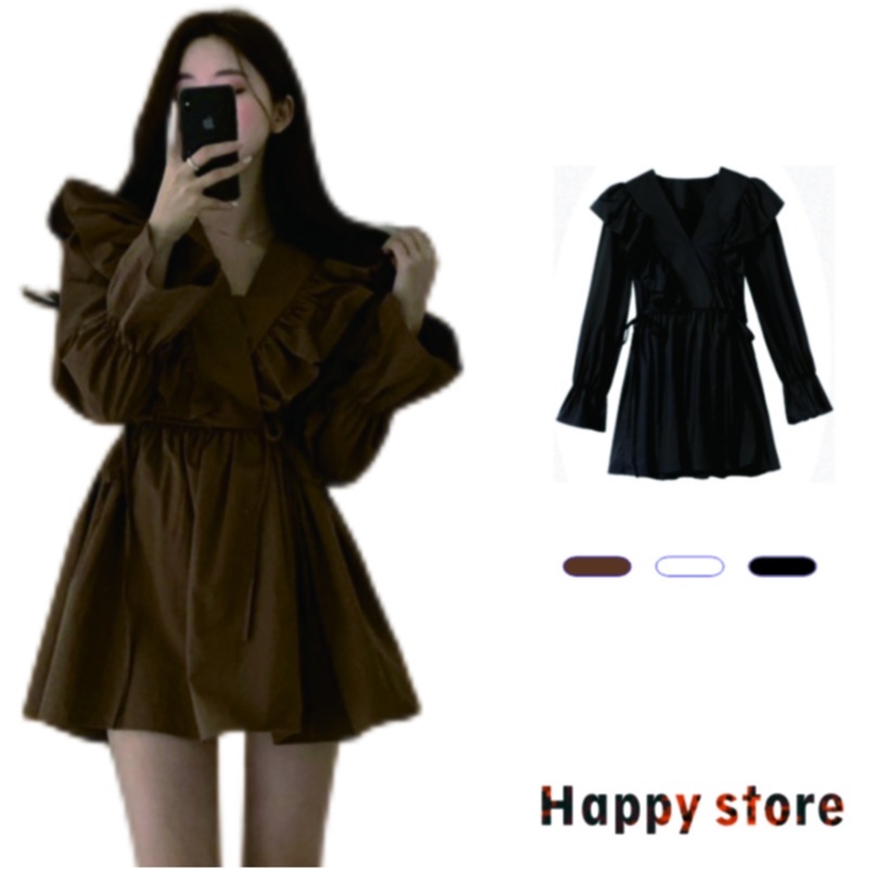 Happy-store ❤️ Đầm tay loe dài màu trơn phong cách cổ điển thoải mái cho nữ