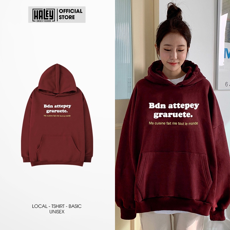Áo Hoodie Nam Nữ Unisex HD113 BDN có mũ HALEY Phong Cách Street Style Hàn Quốc Chất Nỉ Bông Dày Dặn Ấm Áp
