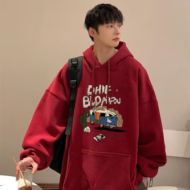 Áo hoodie Tay Dài Dáng Rộng In Chữ Tiếng Anh Đơn Giản Phong Cách Hàn Quốc Cho Nam