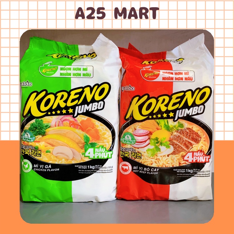 Mì Koreno Jumbo Hàn Quốc Bò Cay/ Kim Chi/ Gà Bịch 1 Kg (10 Gói)