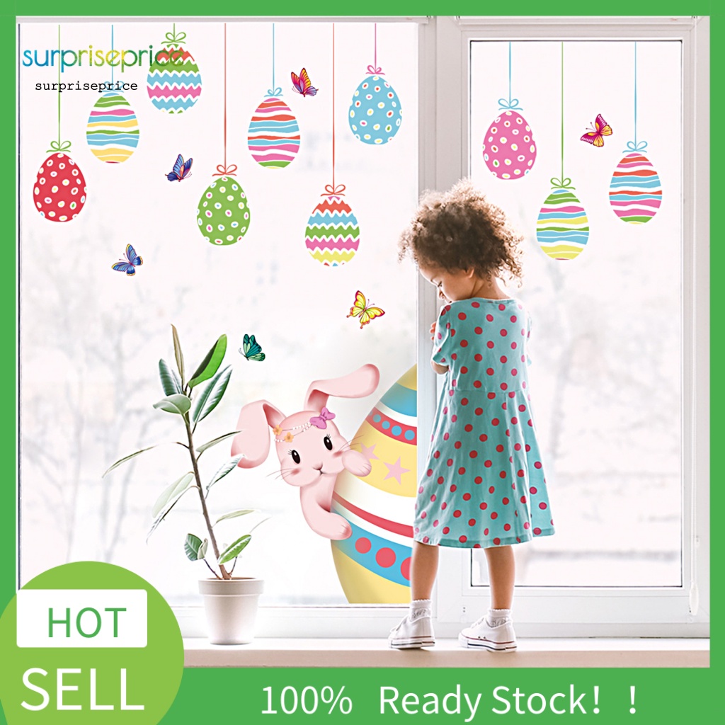 Set 2 Tấm Sticker PVC Dán Cửa Sổ Chống Tĩnh Điện Họa Tiết Thỏ Hoạt Hình Phục Sinh