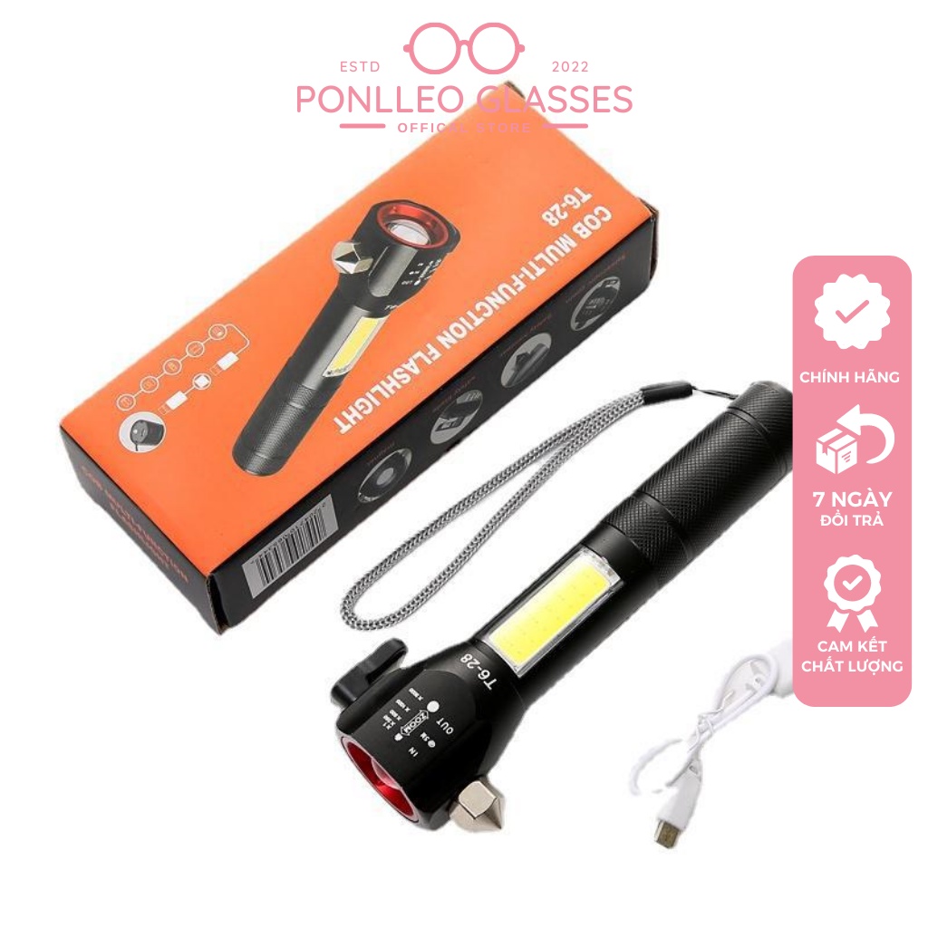 Đèn pin chiếu sáng H352-T628 4 chế độ sáng, 8 chức năng đa dạng hộp cam