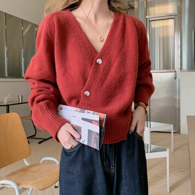 Áo Khoác Cardigan Dệt Kim Dáng Ngắn Thời Trang