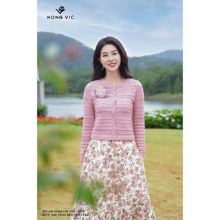 Áo len nữ hồng cài cúc thiết kế Hong Vic AL26