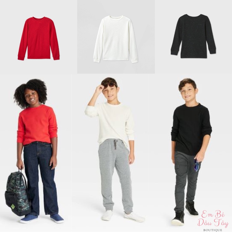 Áo thun dài tay bé trai 15-50kg, chất thun tổ ong xịn đẹp C&J VNXK. Áo thu đông bé trai. Áo tổ ong cho bé