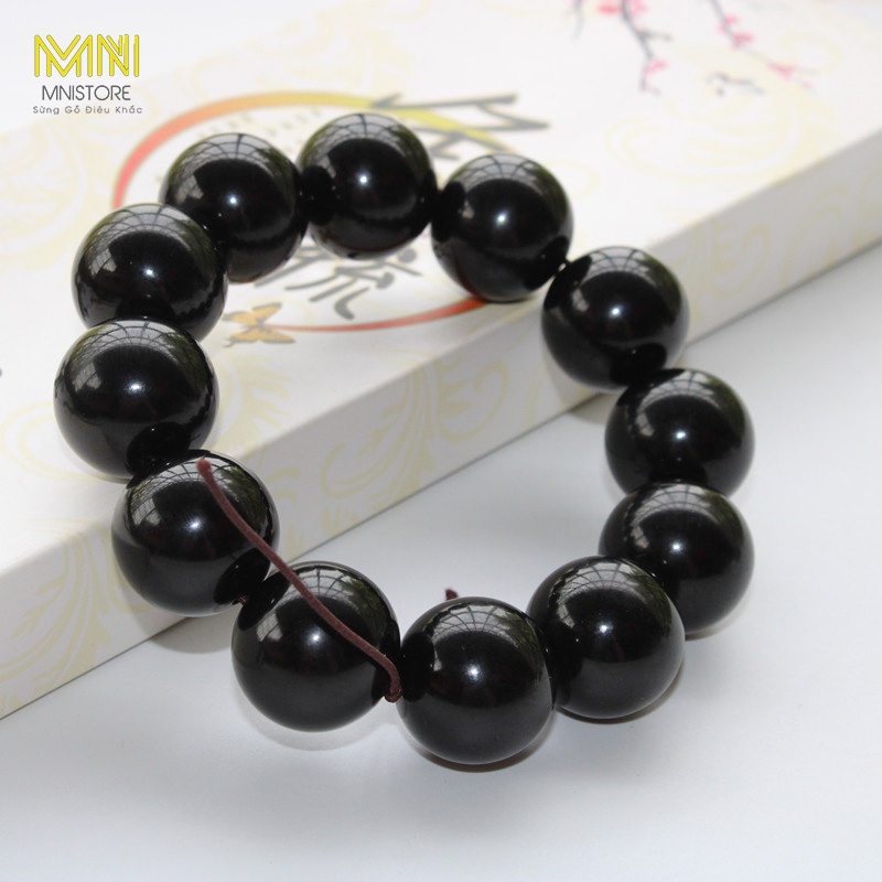 Vòng tay sừng trâu hạt tròn kích thước 1,2cm đến 2,5cm màu Đen phong thủy - tài lộc - bình an
