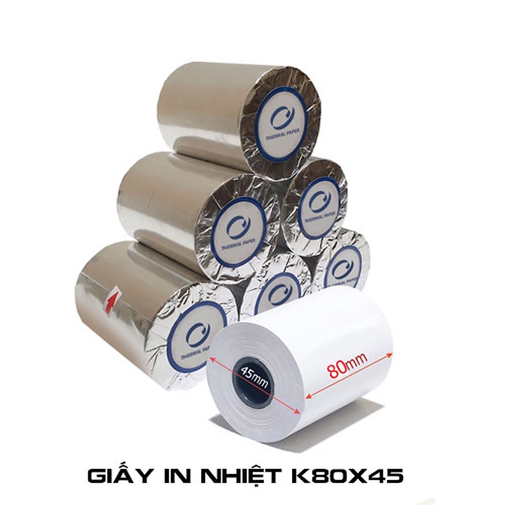Giấy in nhiệt máy in tính tiền k80 phi 45 10 cuộn