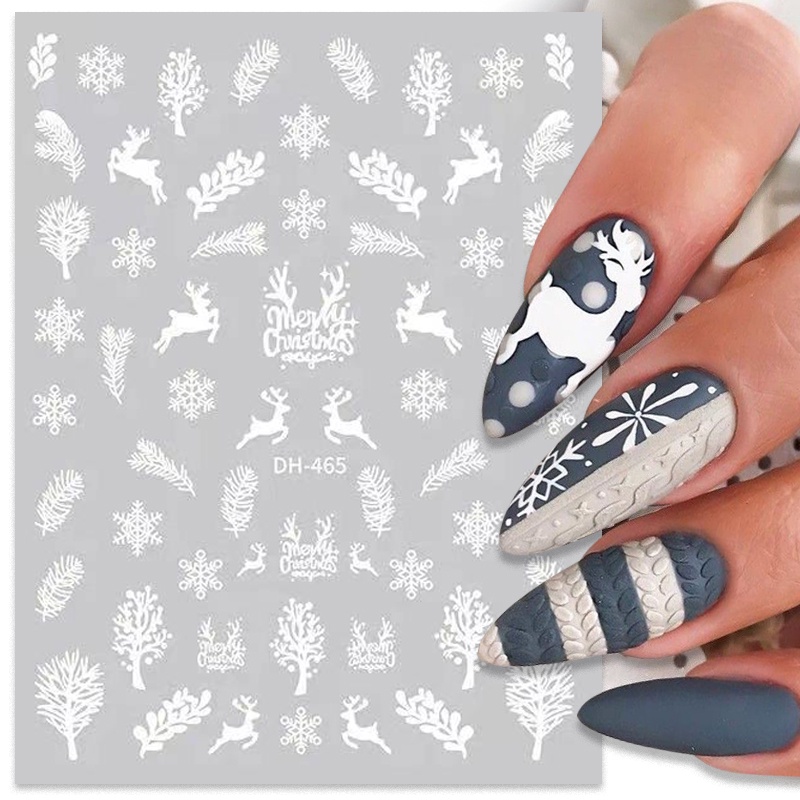 Nhãn dán móng tay UR SUGAR hình hoa tuyết Giáng sinh màu trắng xanh dương xinh xắn