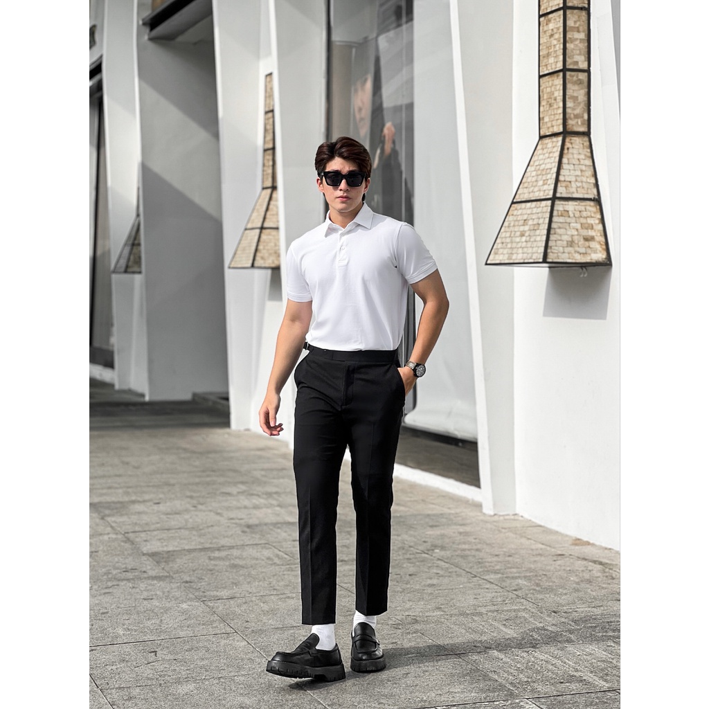 PO012-1 Áo Polo Nam DOCAS Vải Cotton CMC Màu Trắng Cổ Sơ Mi Phom Regular Fit