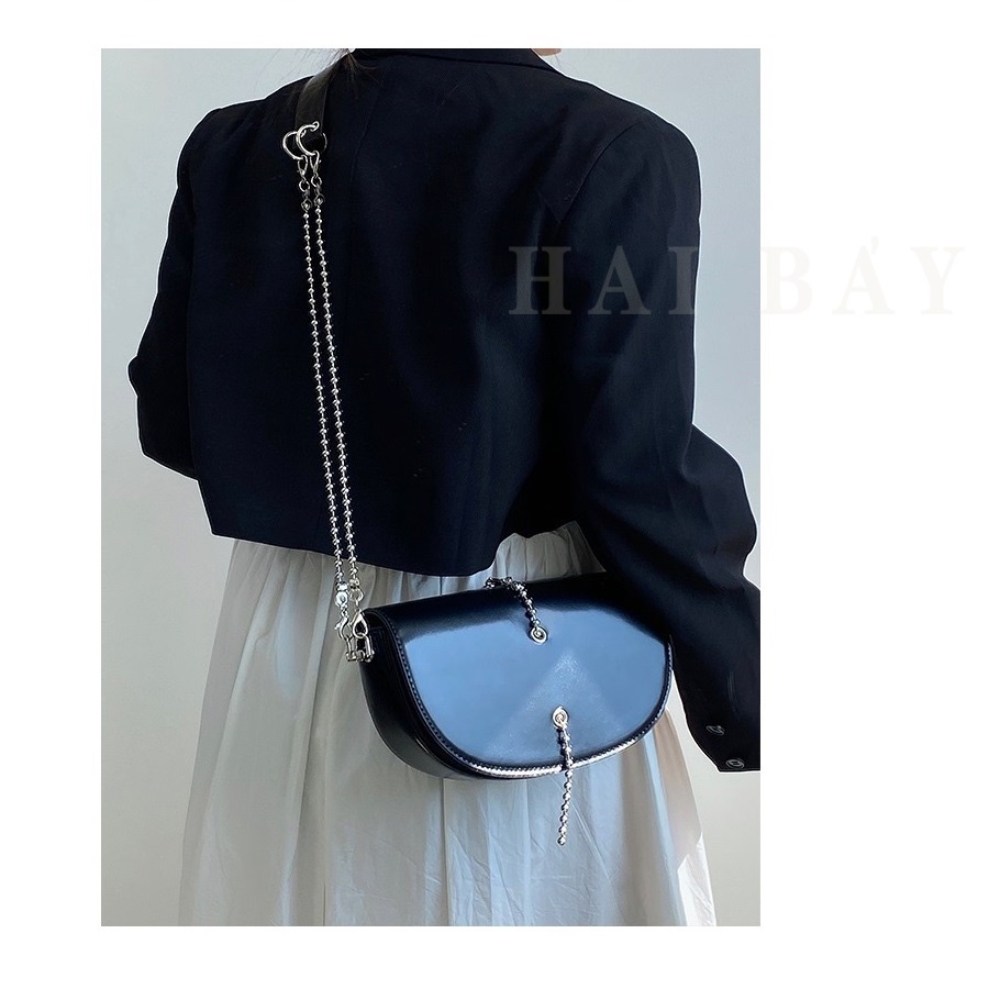 Túi Xách Đeo Vai Màu Đen Phối Dây Xích Chuỗi Hạt Thời Trang Dành Cho Nữ HAI BẢY TX5