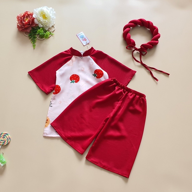 Áo Dài Cách Tân Gấu Đỏ NHÍM XÙ KIDS Cho Bé Gái 6 Tháng Đến 8 Tuổi Chất Lụa Mango - Đũi Hàn AD123