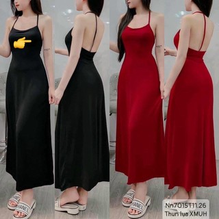 đầm 2 dây dáng dài xòe có mút 1 dây đứng sau lưng sexy