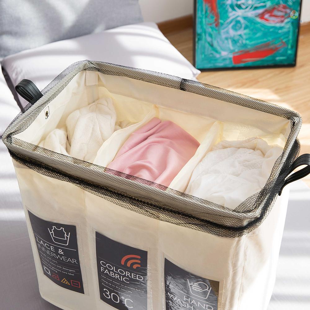 Nacyvn Giỏ Đựng Đồ Dơ 3 Ngăn Bằng Vải Oxford Có Bánh Xe Và Tay Cầm Và Dây Rút Sắp Xếp Gọn Gàng Với 4 Thanh Hỗ Trợ