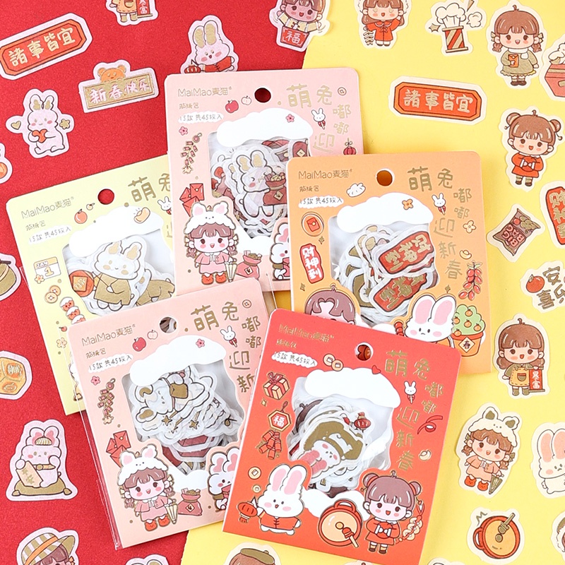 Bộ 45 Miếng Dán Trang Trí Hình Thỏ Dễ Thương DIY