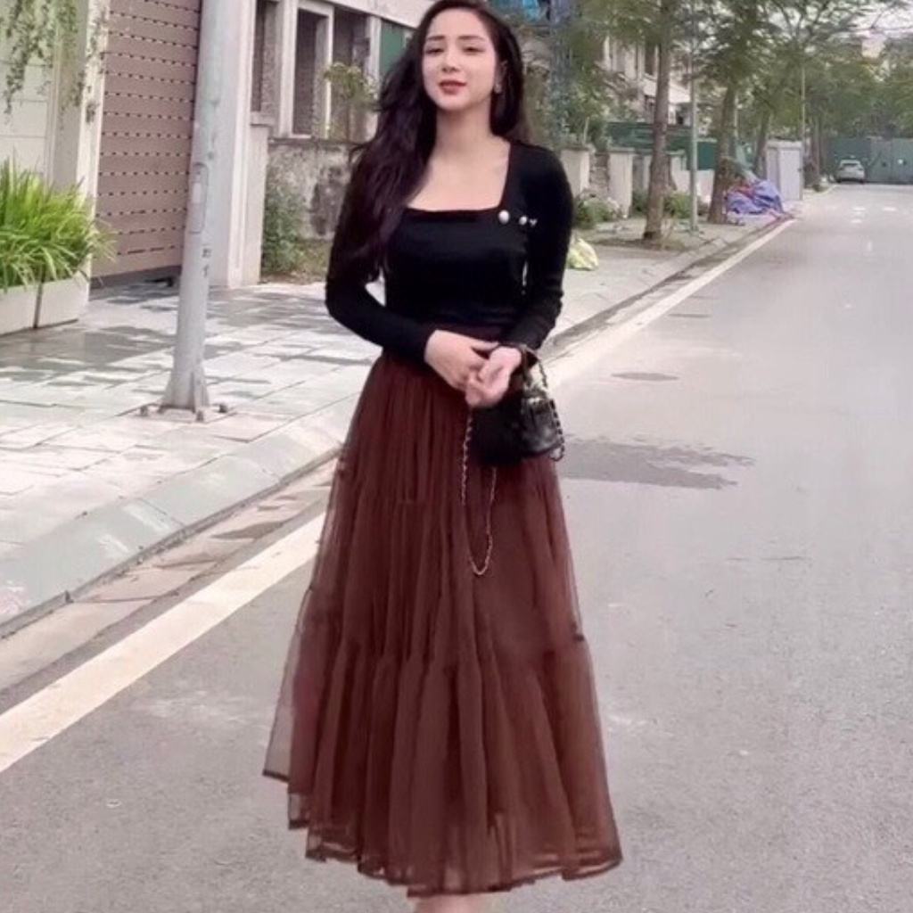 Chân váy dài QCCC, chân váy voan, chất voan dày đẹp hàng loại 1