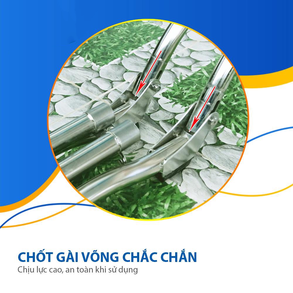 Võng xếp inox cao cấp Deli Lani Qui Phúc chịu tải 200Kg, giá võng inox có lưới tặng kèm gối nằm