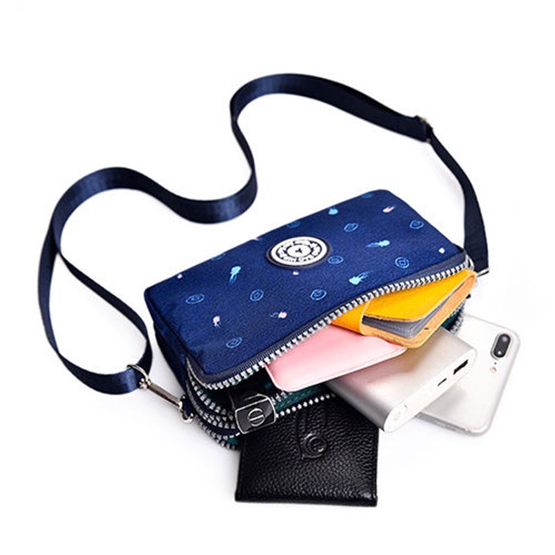 MISCHA Túi Đeo Chéo Vải Canvas Ba Lớp Có Khóa Kéo Đựng Điện Thoại Phong Cách Hàn Quốc