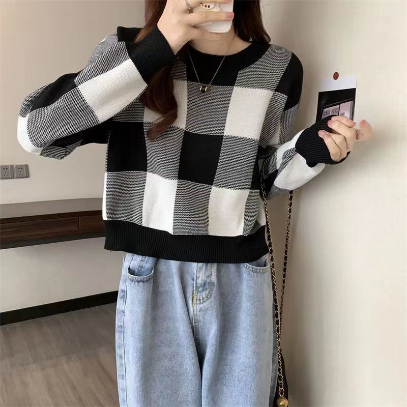 COZOK Áo Sweater Tay Dài Dáng Ngắn Kẻ Sọc Kiểu Hàn Quốc Thời Trang