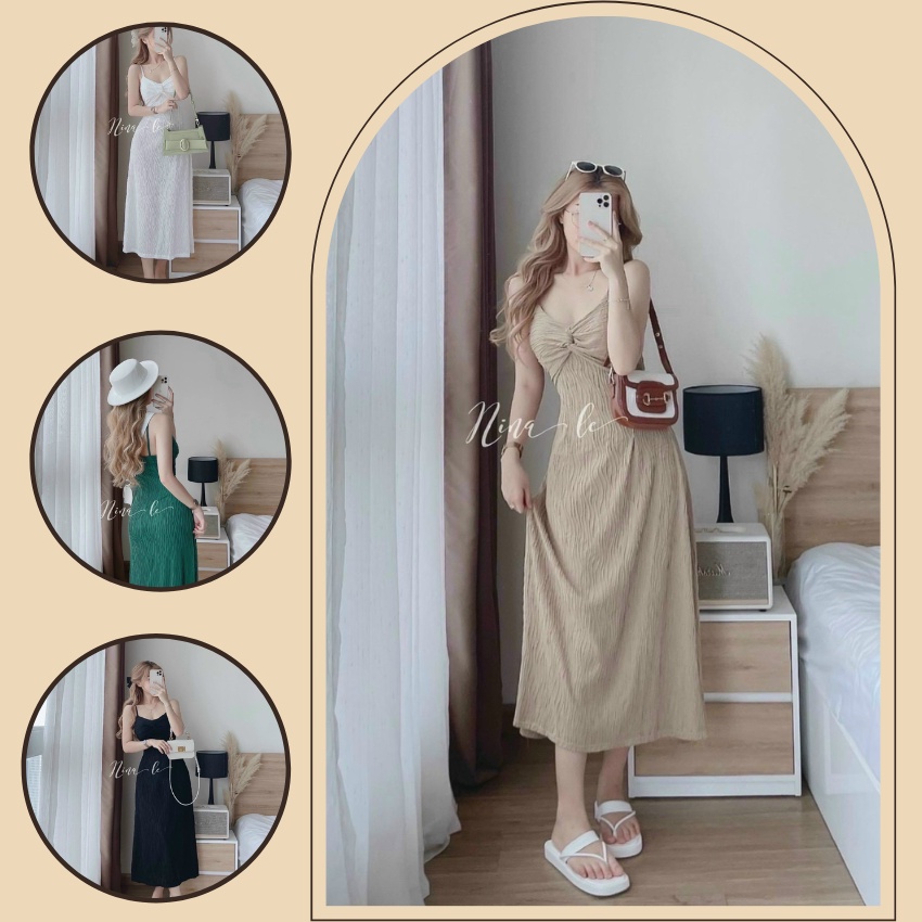 Đầm Nữ Gân Nổi 2 Dây Fom Dài Xoắn Ngực Điệu Đà Cho Nàng Dự Tiệc ( Có Mút Ngực )