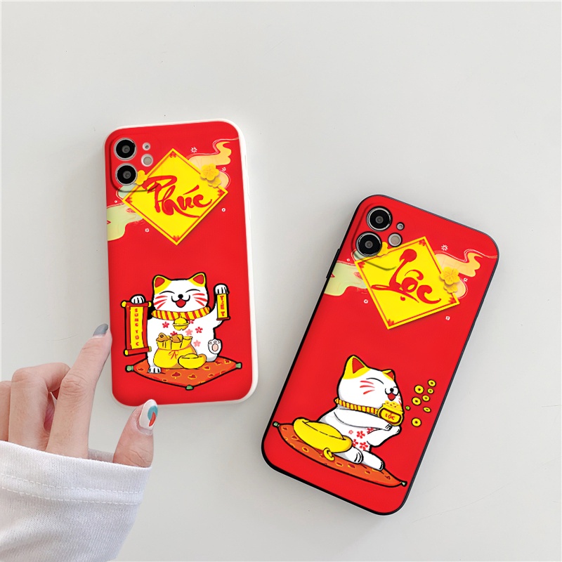 Ốp vuông iphone Mèo Phúc Lộc bảo vệ cam cho 6/6splus/7/7plus/8/8plus/x/xr/xs/11/12/13/14/pro/max/plus/