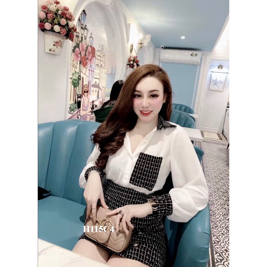 Set váy dạ kèm áo sơ mi dài tay siêu hot A1
