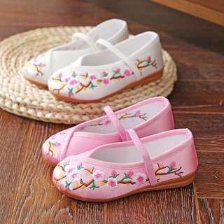 Giày búp bê đế mềm thêu họa tiết phong cách retro trung hoa cho bé gái