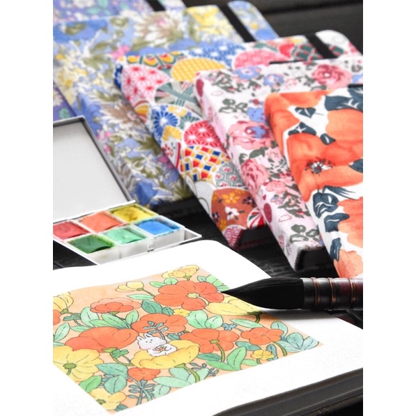 Sổ vẽ màu nước bìa hoa 300gsm 12x12cm xinh xắn