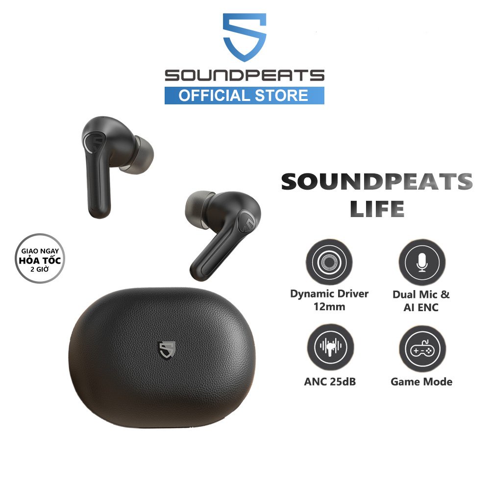 [Mã ELMALL6 giảm 6% đơn 300K] Tai nghe True Wireless SoundPEATS Life ANC 25dB Game Mode Bluetooth 5.2 (Đen)